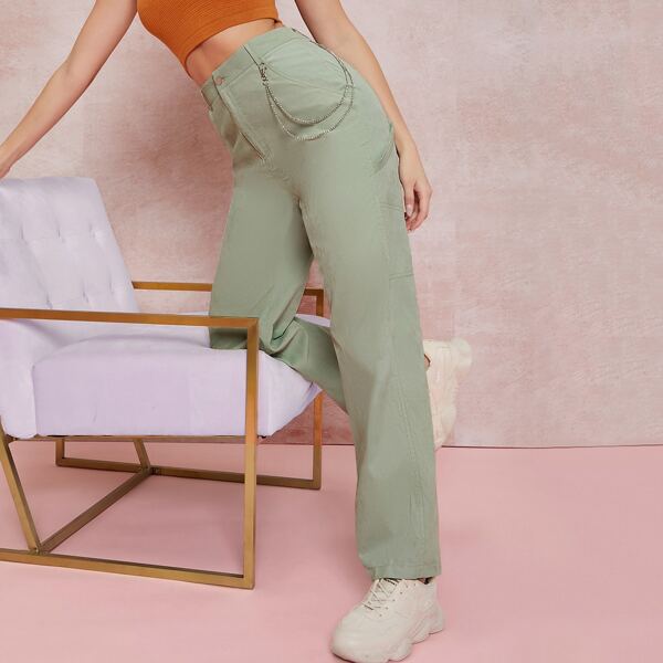 

Layered Wallet Chain Wide-Leg Pants, Mint green