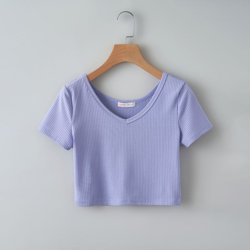 

Solid Ribbed Crop Tee, Lilac purple