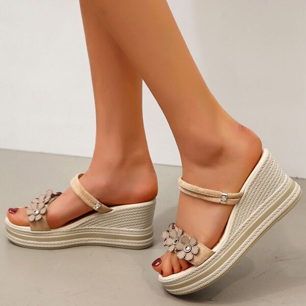 

Flower Detail Two Way Wear Wedges, Beige