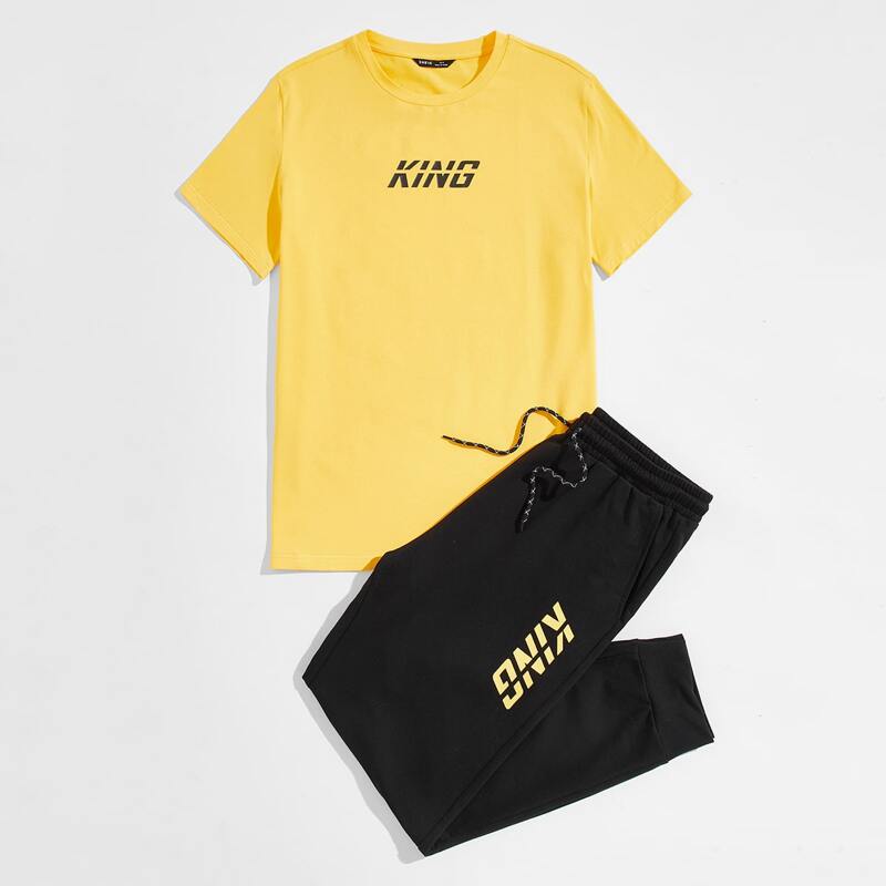 

Guys Letter Graphic Tee & Drawstring Joggers Set, Multicolor