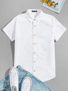 Manfinity VCAY Camisa de los años 70 de algodón para hombre, ajustada, con cuello y manga corta, con botones, en blanco puro, para salir o como prenda vintage, para esposo - Blanco - Ver 1