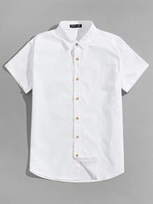 Manfinity VCAY Camisa de los años 70 de algodón para hombre, ajustada, con cuello y manga corta, con botones, en blanco puro, para salir o como prenda vintage, para esposo - Blanco - Ver 5