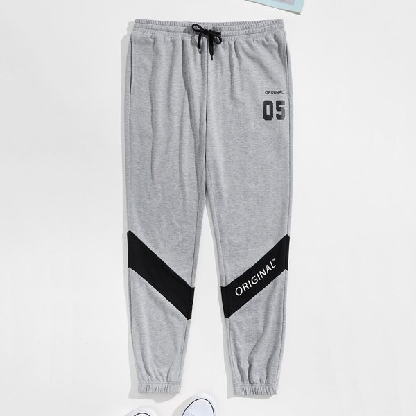 

Men Drawstring Waist Letter Graphic Sweatpants, Light grey