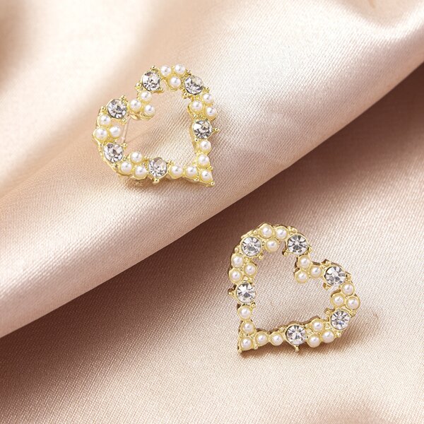 

Faux Pearl Heart Stud Earrings, Multicolor