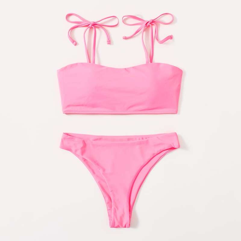 

Tie Shoulder Bikini Swimsuit, Pink