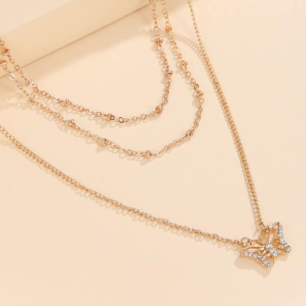 

Rhinestone Butterfly Charm Necklace, Gold