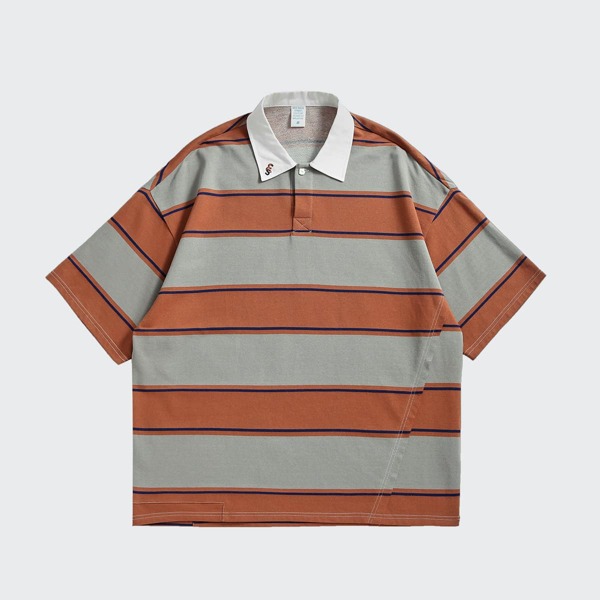 

Men Drop Shoulder Color Block Striped Polo Shirt, Multicolor