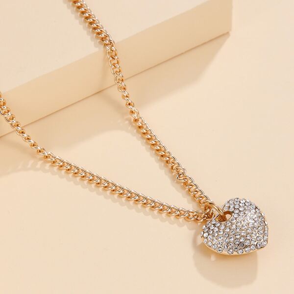 

Rhinestone Heart Charm Necklace, Gold