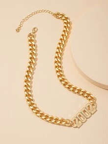 数字裝飾鏈條項鍊 - 金黃色 - 查看 1