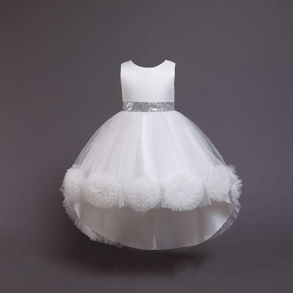 

Girls Contrast Sequin High Low Tutu Gown Dress, White