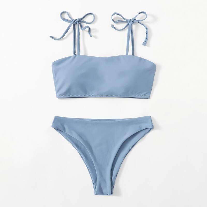 

Tie Shoulder Bikini Swimsuit, Dusty blue
