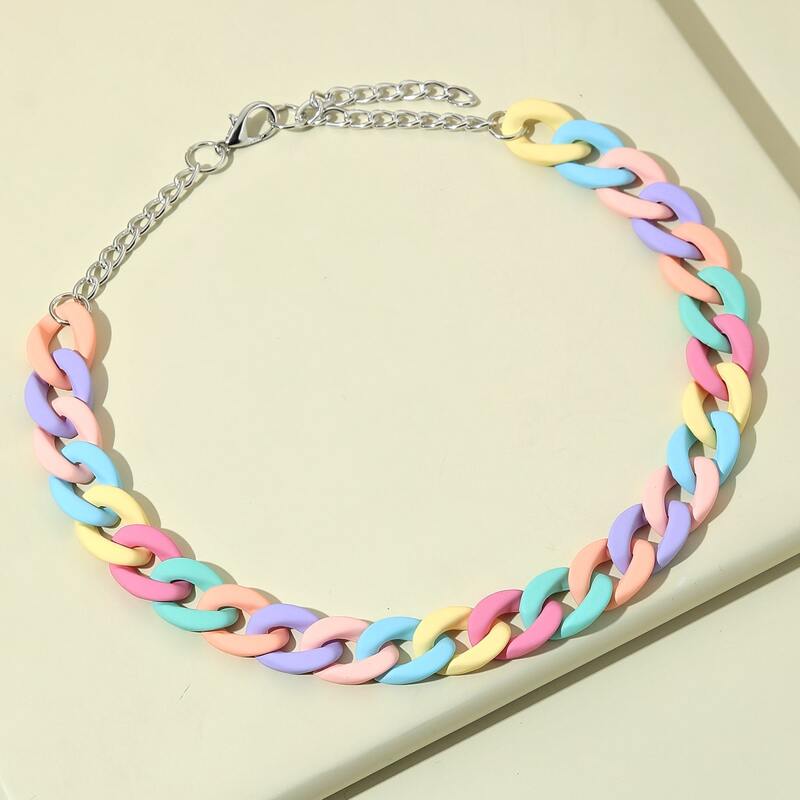 

Color Block Chain Necklace, Multicolor