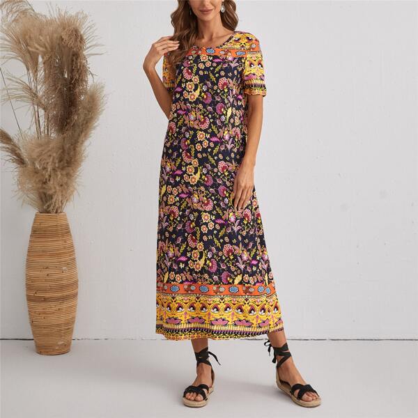 

Floral Print Tunic Dress, Multicolor