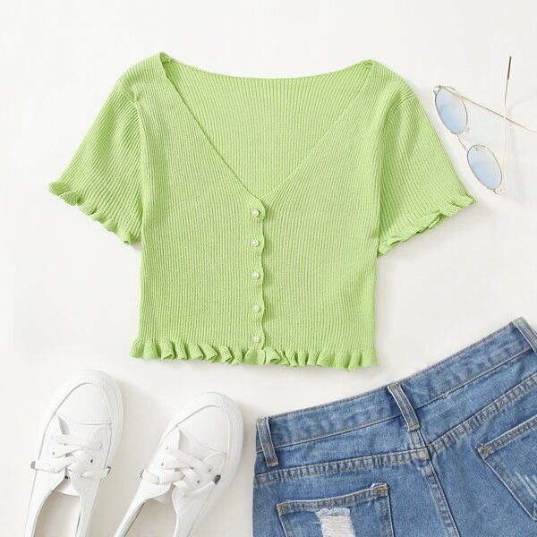 

Single Breasted Frilled Cardigan, Lime green