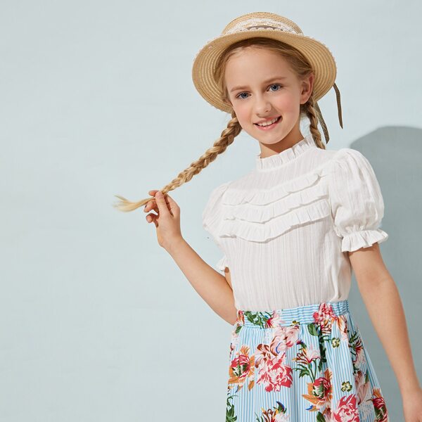 

Girls Mock-Neck Ruffle Trim Top, White