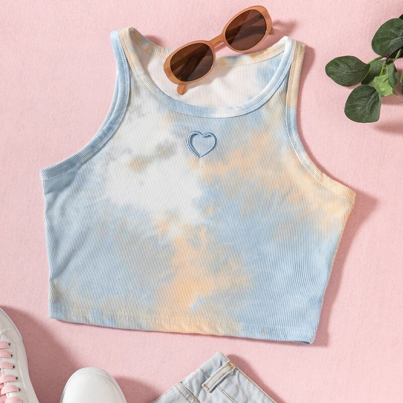 Heart Cut-out Tie Dye Tank Crop Top, Multicolor