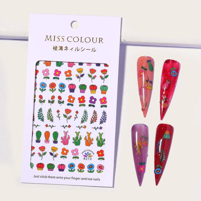 

1sheet Flower & Leaf Pattern Nail Art Sticker, Multicolor