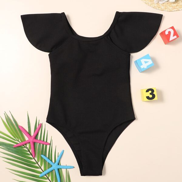 

Girls Ruffle Trim One Piece Swimsuit, Black