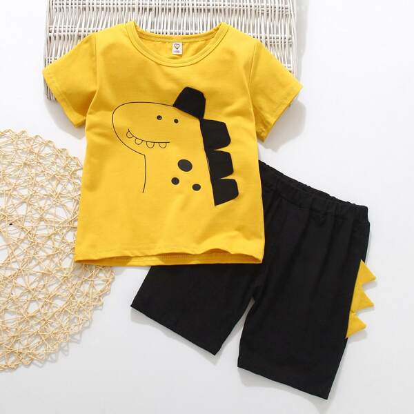 

Toddler Boys Cartoon Graphic 3D Design Tee & Shorts, Multicolor