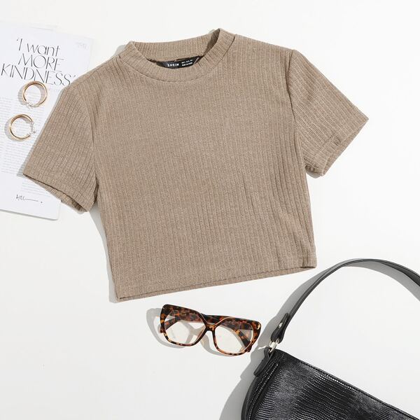 

Plus Solid Rib-knit Tee, Khaki