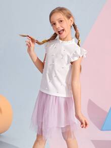 SHEIN Áo cánh Gái cườm đính  màu trơn Dễ thương - trắng - Xem 3