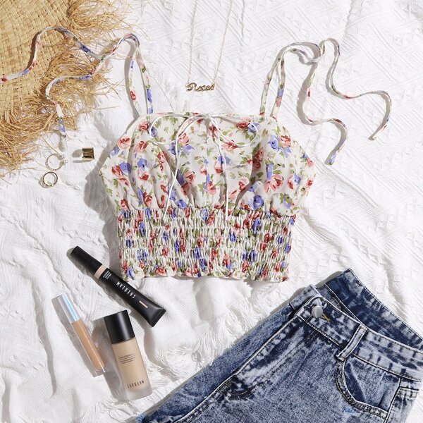 

Knot Strap Floral Cami Top, Multicolor