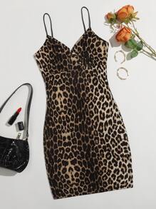 SHEIN Clasi Vestido Ajustado Con Estampado De Leopardo - Multicolor - Ver 1