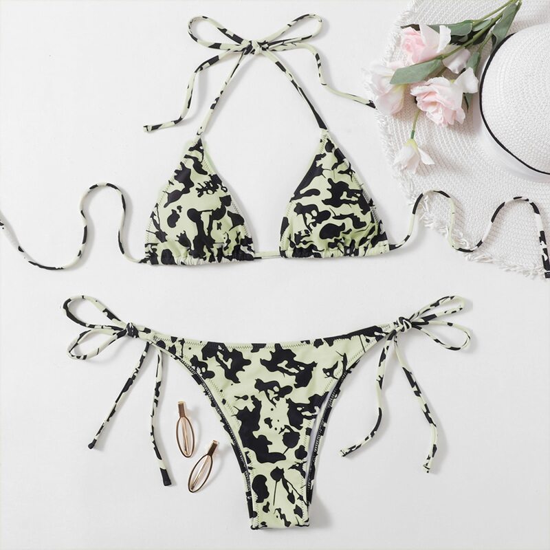 

Graphic Triangle Tie Side Bikini Swimsuit, Multicolor