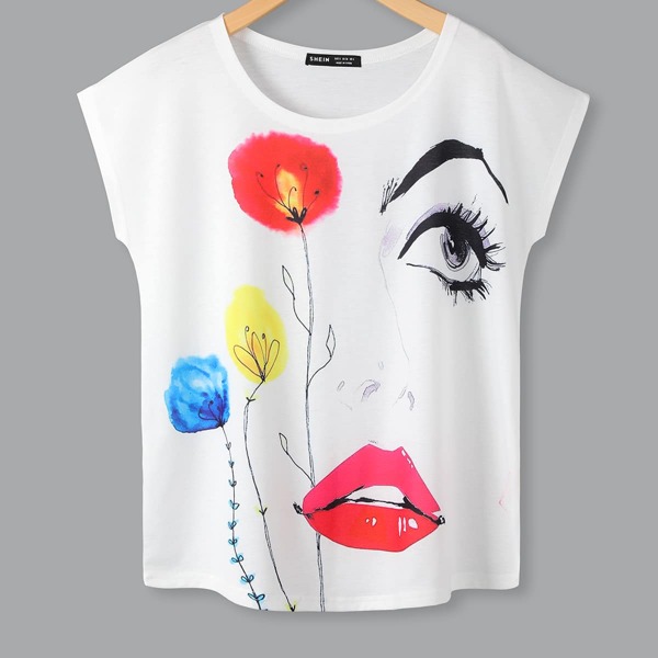 

Figure Graphic Batwing Sleeve Tee, White