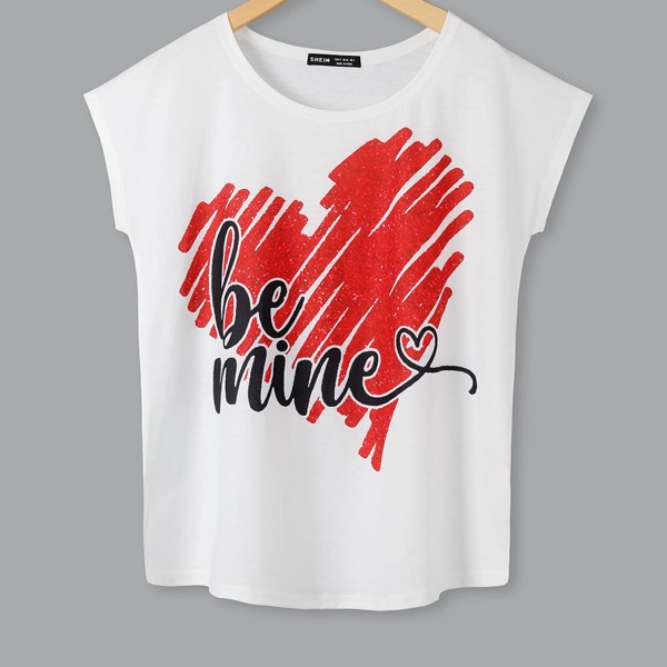 

Letter & Heart Print Tee, White