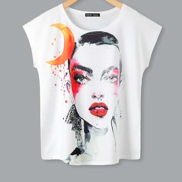 

Figure & Moon Print Tee, White