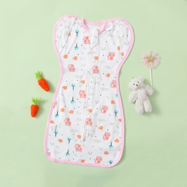 

Baby Girl Cartoon Graphic Contrast Binding Sleep Bag, White