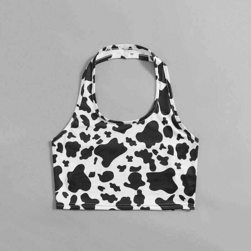 

Cow Print Halter Top, Black and white