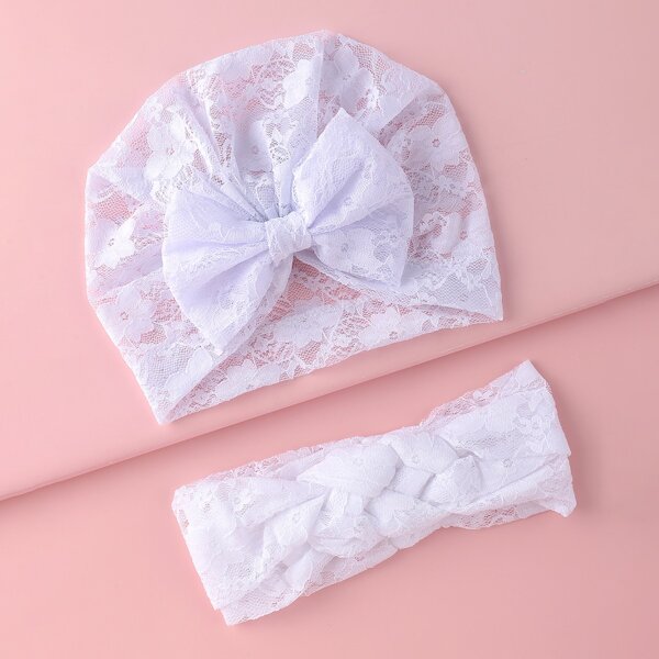 

Baby Bow Knot Decor Hat & Headband, White