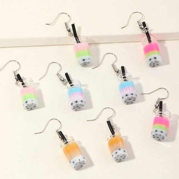 

4pairs Drink Design Drop Earrings, Multicolor