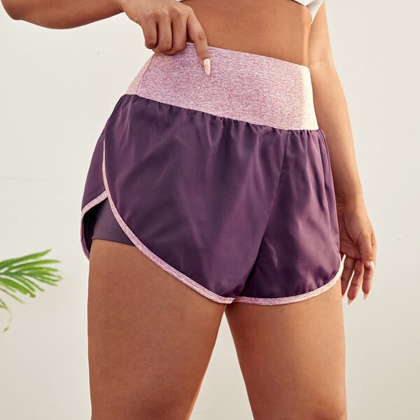 

Plus Wide Band Waist Sports Shorts, Violet purple