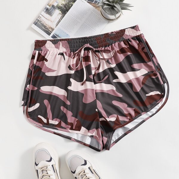 

Plus Camo Print Tie Front Shorts, Multicolor