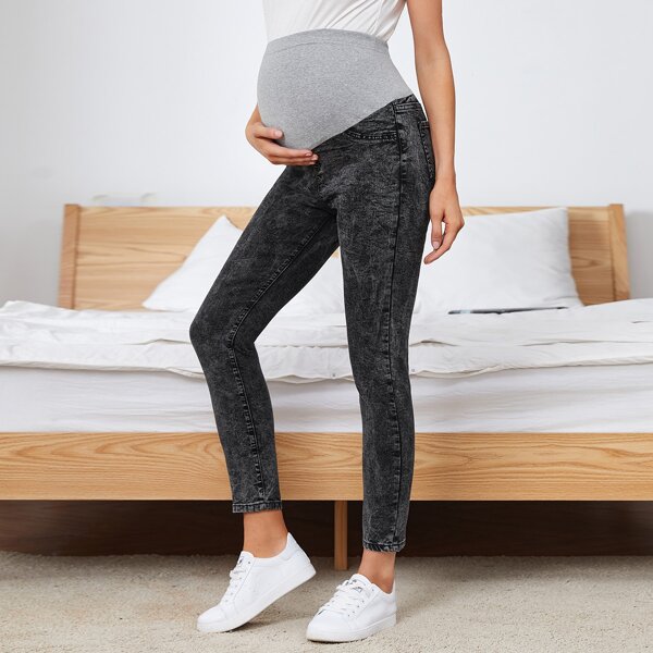 

Maternity Skinny Cropped Jeans, Dark grey