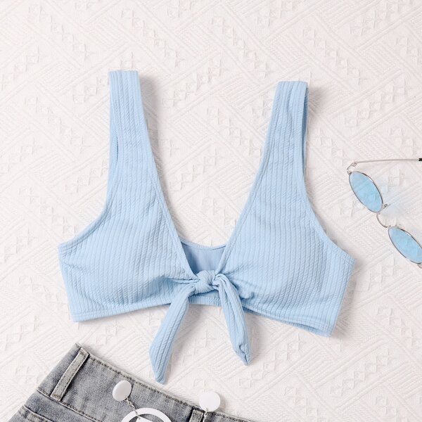 

Knot Front Bikini Top, Blue