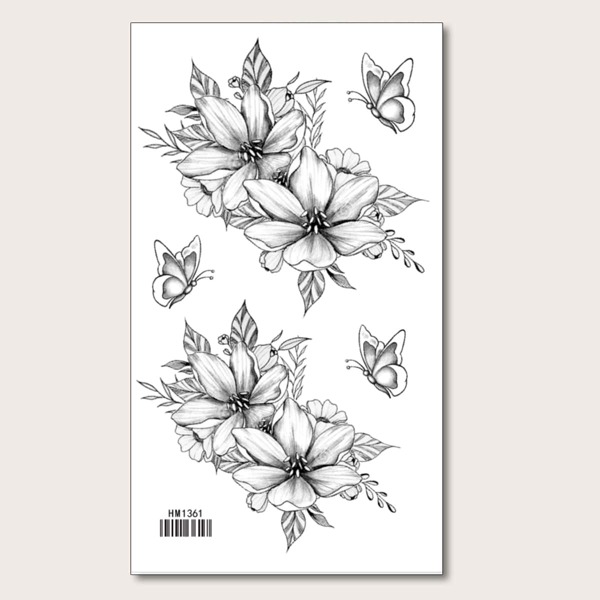 

1sheet Flower Pattern Tattoo Sticker, Black