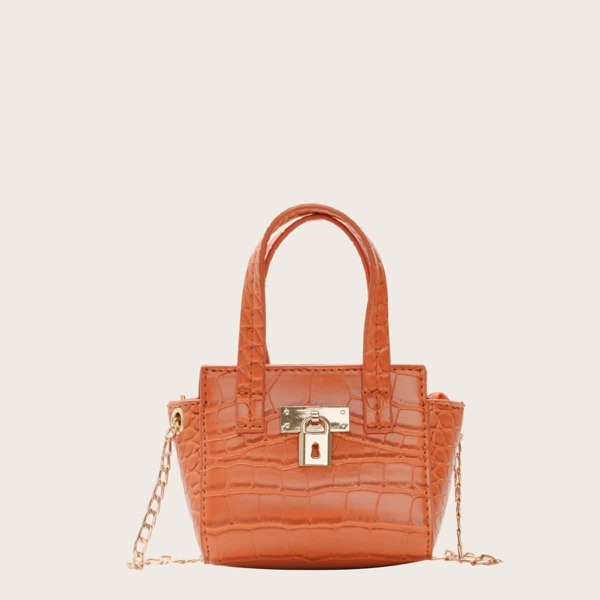 

Girls Croc Embossed Satchel Bag, Orange