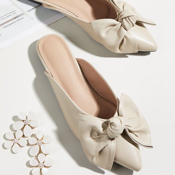 

Bow Decor Flat Mules, Beige