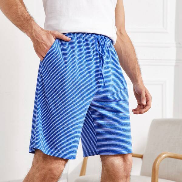 

Men Pinstriped Drawstring Shorts, Blue
