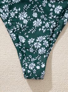SHEIN Swim Ditsy Floral Criss Cross Cami Bra & High Cut Bottom 2 Pieces Bathing Suit Summer - Multicolor - View 7