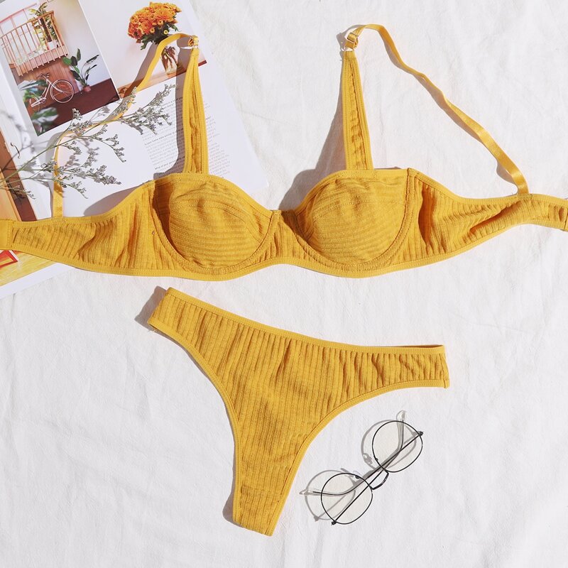 

Rib Push Up Lingerie Set, Yellow