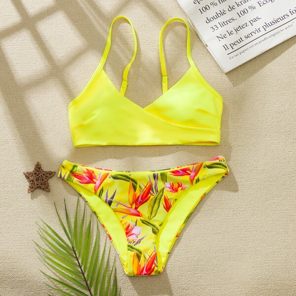 

Floral & Tropical Bikini Swimsuit, Yellow