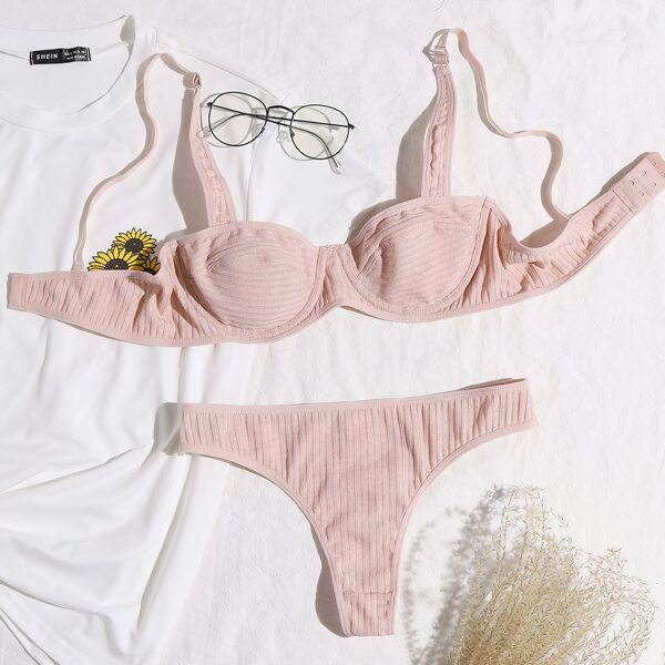 

Rib Push Up Lingerie Set, Pink