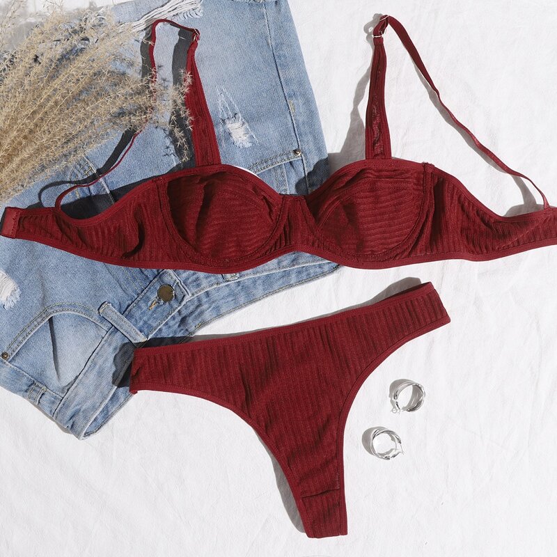 

Rib Push Up Lingerie Set, Red