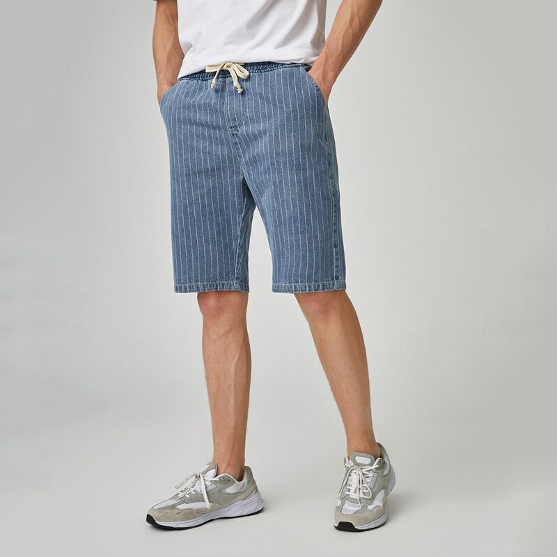 

Guys Striped Drawstring Denim Shorts, Medium wash