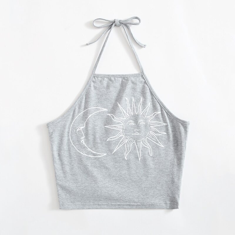 

Sun & Moon Graphic Halter Top, Light grey